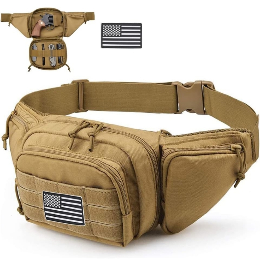 NWT Conceal Carry Tactical Fanny Pack One Size Fits Most Khaki With Velcro Flag